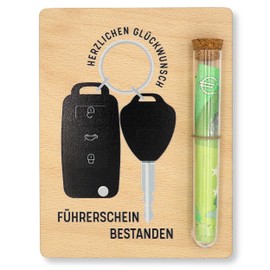 ZUKLA® Verpackung für Geldgeschenke Holz 13 x 10 cm mit Reagenzglas - Führerschein Geschenk - Geldgeschenk Verpackung Holz - Führerschein Gutschein - Handmade