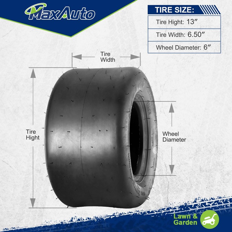 MaxAuto 13x6.50-6nhs Tires,13x6.50x6 Lawn Mower Tires,13-6.50-6 Smooth Turf Tires,13x6.5-6 Tractor