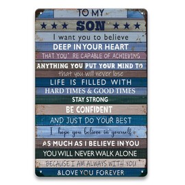 LIZATIC Inspirational Boys Room Decor Wall Art - To My Son Gifts From Mom Dad, Vintage Metal Sign for Teen Boy Room, Bedroom, Game Room, Little Man Cave Wall Decor, Gifts for Boys, 8 x 12 inch