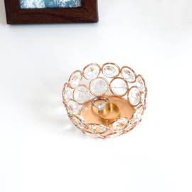 Ardax Round Crystal Ring Dish Jewelry Tray Organizer, Golden Accent Tray for Vanity, Small Decorative Trinket Dish