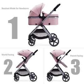 Lortsybab 2 in 1 Baby Stroller, Newborn Infant Toddler Convertible Bassinet Pram Stroller for 0-36 Months Old Babies (Pink)
