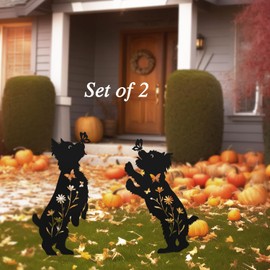 YY Gardenia Dog Stakes for Outside, Lawn Ornaments Black Dog Silhouette,Metal Yorkie Dog for Garden Decor Stakes.