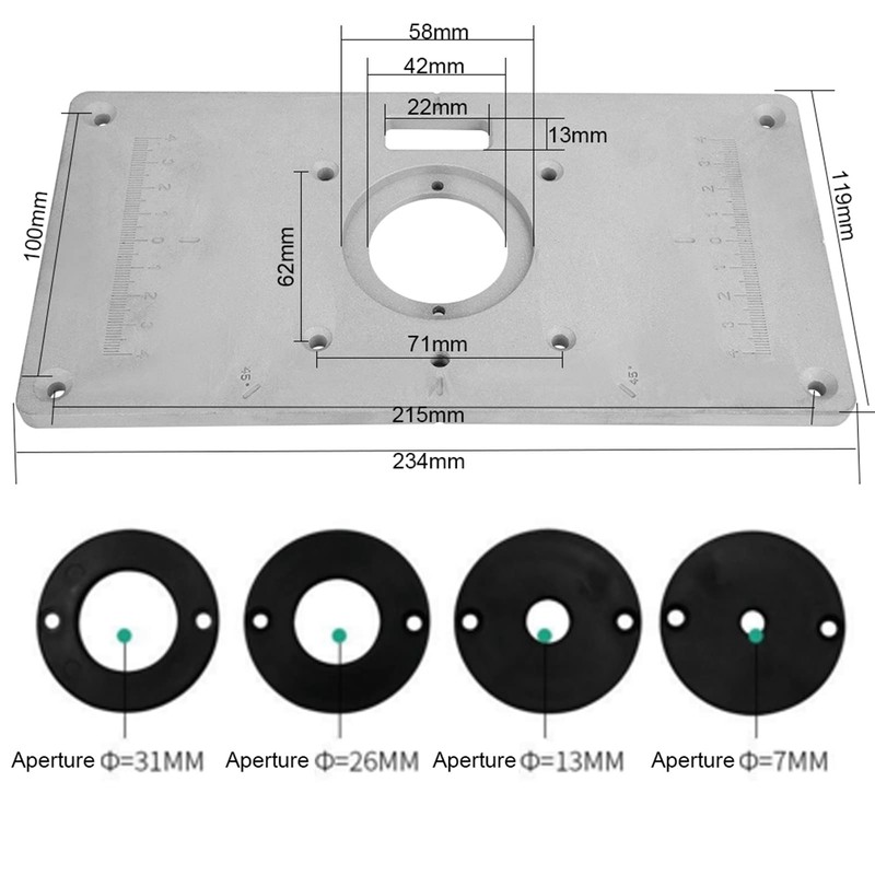 Router Table Insert Plate 235mm x 120mm x 8mm Aluminum