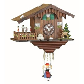 Trenkle Kuckulino Black Forest Clock Swiss House with Quartz Movement and Cuckoo Chime, Turning Dancers TU 2019 SQ