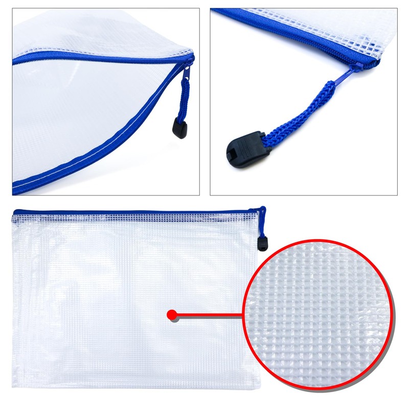 FLEW-004 Zippered File Case, B4, 5 Pieces (White) Mesh, Waterproof,
