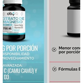 Citrato Magnesio 180 capsulas  Vitamina C y D3 - Complejo Magnesium Citrate Polvo Complex, Tecnología Micronizada - Vitaminas Mujer Hombre -