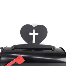 81 Metal Art Cross on a Heart Metal Mailbox Topper 7.5 Inches Tall Matte Black