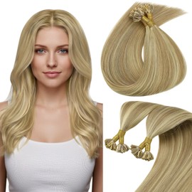 Sunny Hair U Tip Hair Extensions Human Hair Invisible Keratin Hair Extensions Straight Hair Extensions for Women 50G Golden Blonde Highlights 20inch
