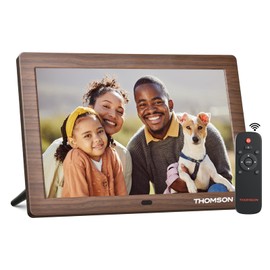 THOMSON 8" Digital Picture Frame, 1280 * 800 IPS Full View Ultra Clear Screen with Remote Control, Wooden Frame, Share Videos Photos Send Wishes Auto-Rotate Slideshow Non-WiFi (8 Inch Non-WiFi)