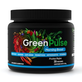 Green Pulse Morning Boost | Jugo Verde en Polvo con Guaraná y Café Verde | Energía Natural y Pre entreno | Antioxidantes | Fibra y Probióticos | Sabor Frutos Rojos | Sin Azúcar Añadida