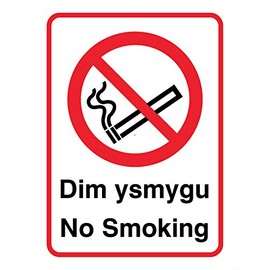 Caledonia Signs 13025E Welsh No Smoking Sign, Rigid Plastic, E: 200 mm x 150 mm