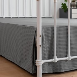 xuan dian Bed Skirt King Size, Pleated Waffle Weave Bed Skirt with Split Corners, Tailored Dust Ruffle 16 Inch Drop Easy Fit, Machine Washable (Grey, King - 16" Drop)