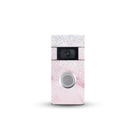 MightySkins Carbon Fiber Skin Compatible with Ring Video Doorbell (2nd Generation) - Girly Marble Dazzle | Protective, Durable Textured Carbon Fiber Finish | Easy to Apply