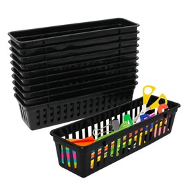 FEOOWV Classroom Pencil or Rubber Organizer Basket Trays, Office Supply Baskets Organization Trays for Home School Classroom Office 12 Pack (Black)