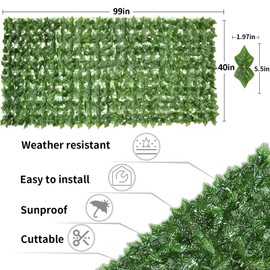 BDUSXYZ Artificial Ivy Privacy Fence Screen - 99x40in Faux Ivy Privacy Screen for Garden Outdoor (Green)