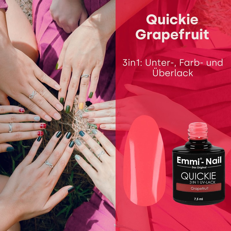 Emmi Nail Quickie Grapefruit 3-in-1 (Coral, L018), LED UV Base
