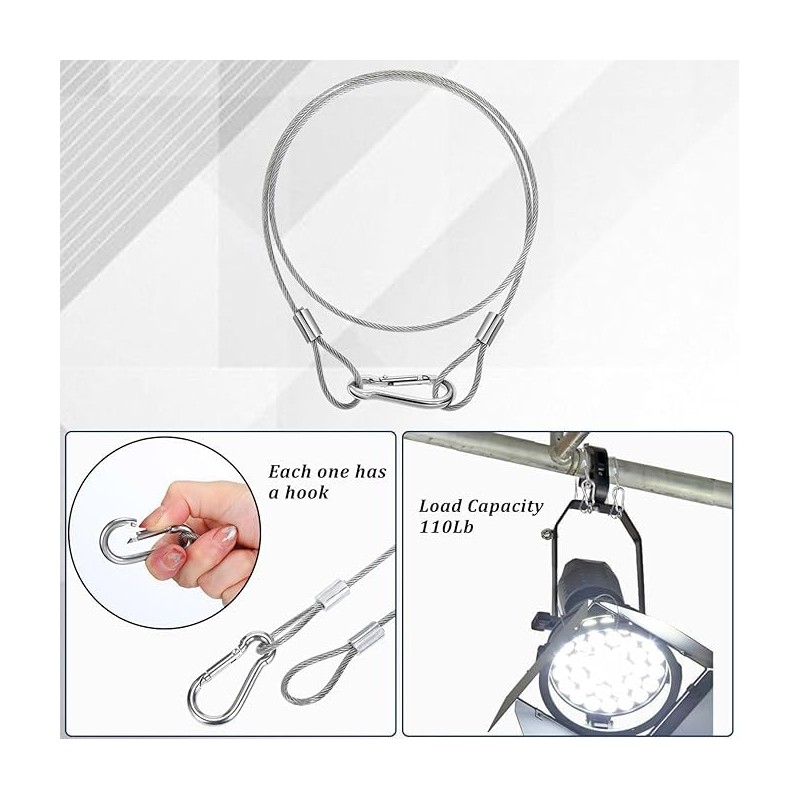 6 Pcs Stage Lighting Safety Cables with Spring Hook Glue