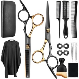 Hair Scissors Set, 15 Pieces Hairdressing Scissors Set, Professional 6.7 Inch Hair Cutting Scissors, 440C Delsteel Hair Cutting Set for Women, Men, Children, Family Hairdressing Salon