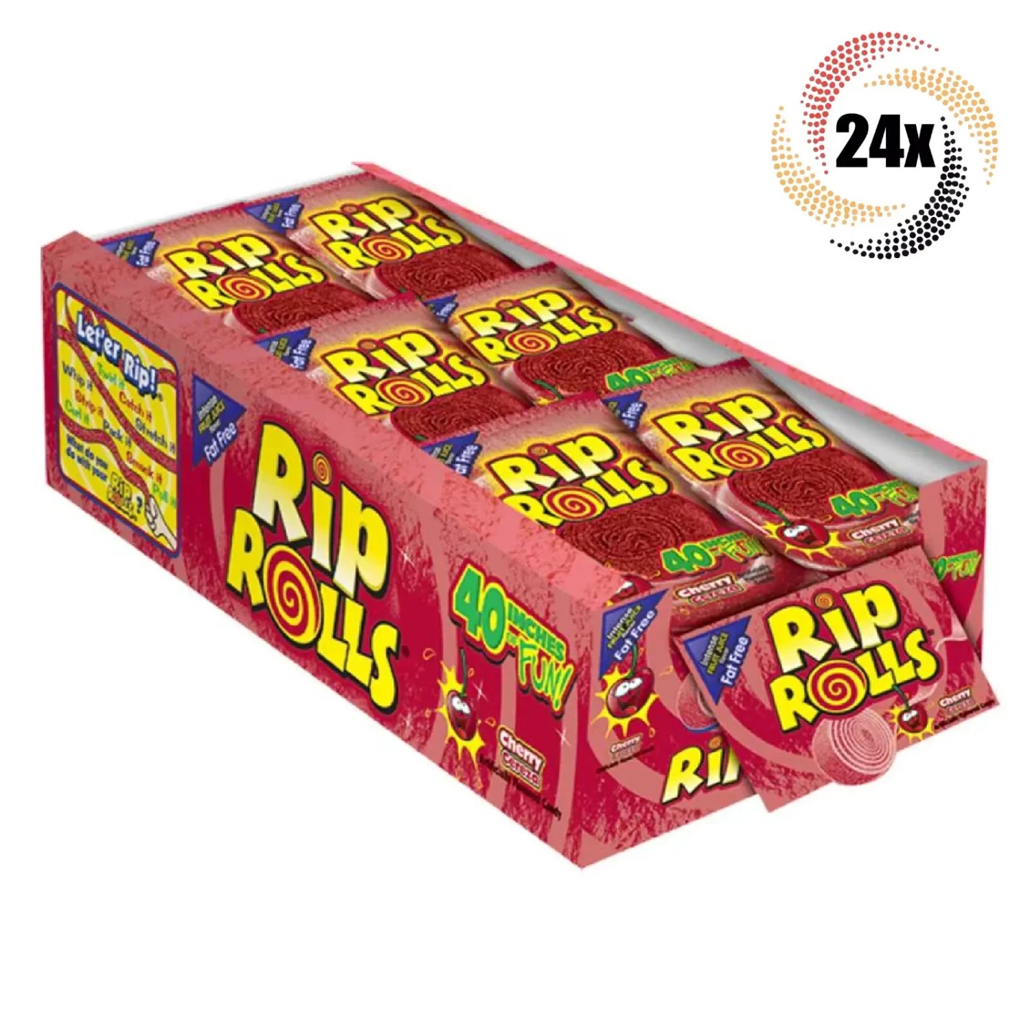 Rip Rolls Full Box 24x Packs Rip Rolls Cherry Fat Free Candy | 40 ...