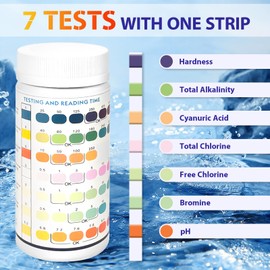 Hot Tub Test Strips, 100 Strips Water Hardness Test Kit, 7 in 1 SPA Test Strips for Hot Tub, Pool Test Strips for pH, Chlorine, Alkalinity, Bromine, Hardness, Cyanuric Acid