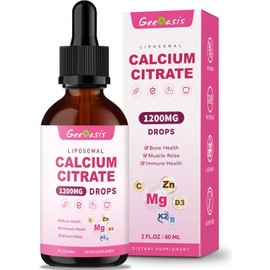 Geeoasis Liposomal Liquid Calcium Citrate Drops 1200MG, Liquid Calcium Magnesium Zinc Supplement for Women & Kids, with Vitamin C, D3 & K2, Boron, Bone & Muscle Health, Immune & Overall Support, 2 Fl Oz