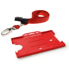 Customcard ltd® ID Card Holder and Lanyard Neck Strap with Lobster Metal Clip - Red. Recyclable Holder and ECO Friendly Lanyard (Red)