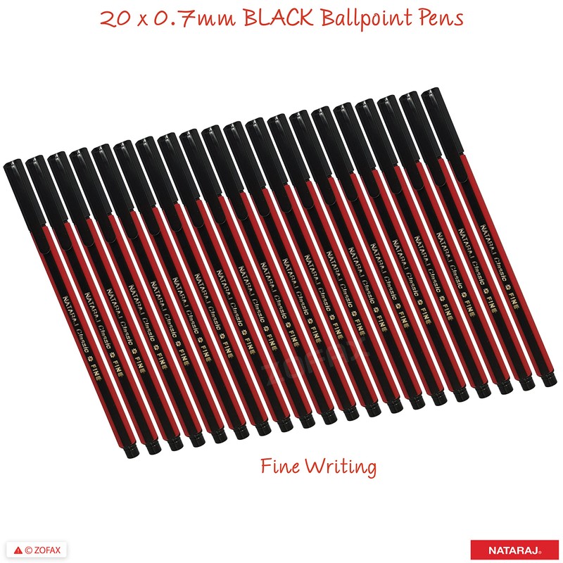 NATARAJ Classy 20 x 0.7mm Fine Point BLACK Ballpoint Pens