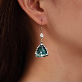 Atentuyi Boho Crystal Earrings Gold Sapphire Earrings Blue CZ Drop Earrings Blue Crystal Earrings Long Rhinestone Earrings CZ Triangle Earrings Jewellery for Women and Girls, Crystal