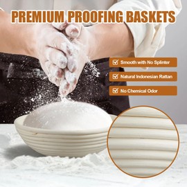 Dimpola Banneton Bread Proofing Basket - 9 inch Banneton Basket Set of 2 Sourdough Proofing Basket Round Proofing Bowls Handmade Rattan Baskets and Liners