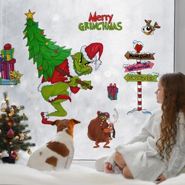 Mfault 2025 New Year Christmas Window Clings 9 Sheets, Funny Max Xmas Tree Wall Glass Stickers Decals Holiday Decoration, Winter Holiday Gift Kids Room Home Kitchen Living Room Decor