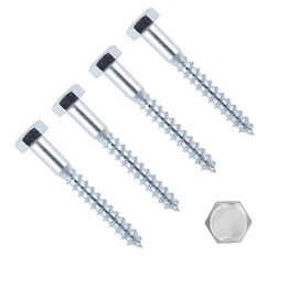 TERF® M12 X 180mm Coach Screws Hex Head M12 (12mm) X 180mm Wood Masonry Brick Concrete Wall Fixing Lag Screw Bolts for Aerial Satellite Dish TV Bracket Fence Shelves Mounting Decking - Pack of 4