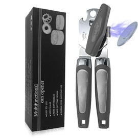 Safring Can Opener Manual with Magnet, Stainless Steel Handheld Heavy Duty Can Opener, Sharp Blade Smooth Edge, Comfortable Handle, Can Openers with Multifunctional Bottle Opener, Gray