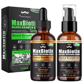 Biotin Beard Growth Oil for Men - 2 Pack Natural Conditioning Oil with Castor & Jojoba | Scented with Citrus & Shea Butter | Softens, Thickens, Moisturizes | Premium Beard Gift Set 2 OZ Each