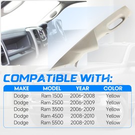 A-Pillar Trim Interior Handle Left Driver Side Compatible with Dodge Ram 1500 2006-2008, Ram 2500 2006-2009, Ram 3500 2006-2009, Ram 4500 2008-2010, Ram 5500 2008-2010