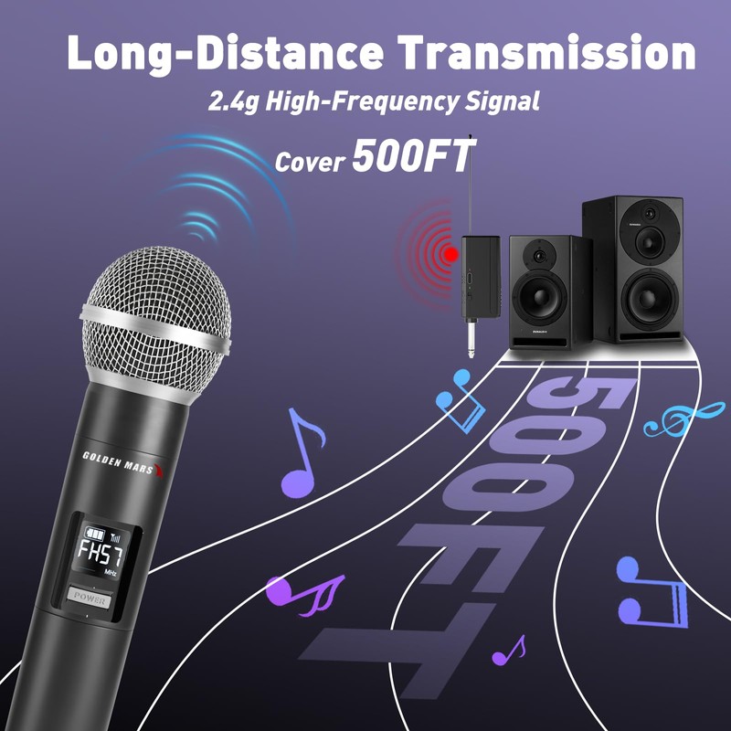 Handheld Wireless Microphones for Karaoke Singing with 500 FT Reception