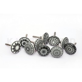 KNOBSWORLD 10 x Mix Vintage Look Flower Ceramic Knobs Door Handle Cabinet Drawer Cupboard Pull Xfer (Black xfer)