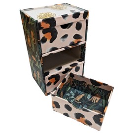 Quickdraw Animal Print Mini Desk Tidy – 3 Drawer Organiser with Noteblock & Paper Clips – Jungle Theme Storage for Stationery & Office Supplies