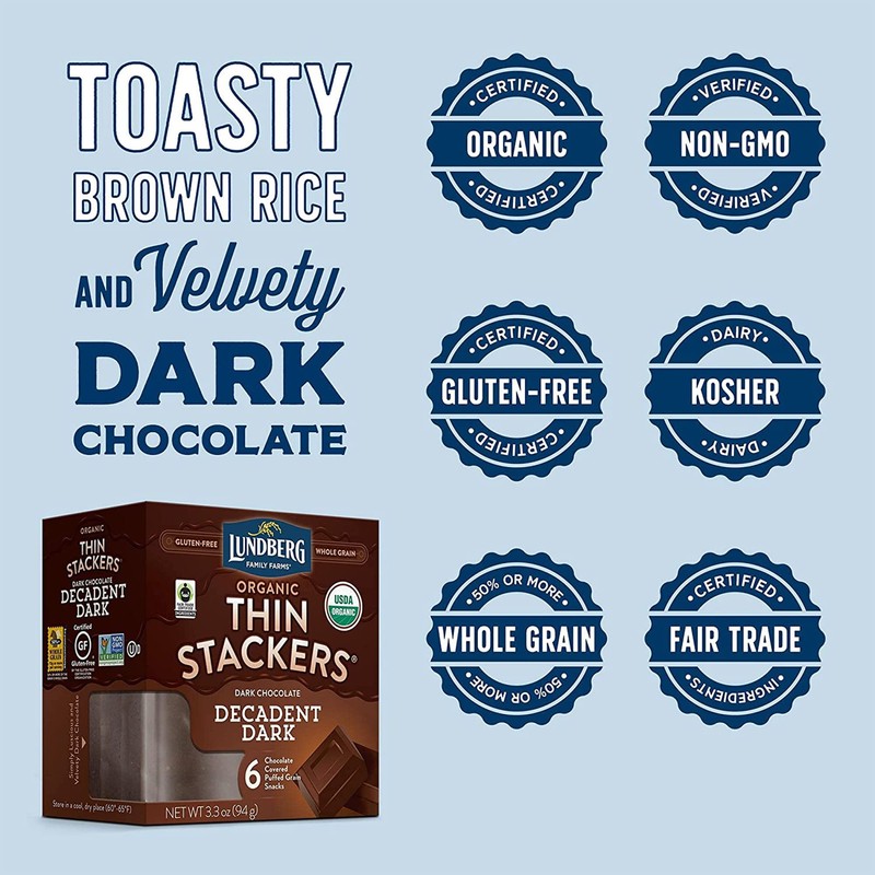 Lundberg Organic Thin Stackers Rice Cake, Decadent Dark Chocolate, Fair
