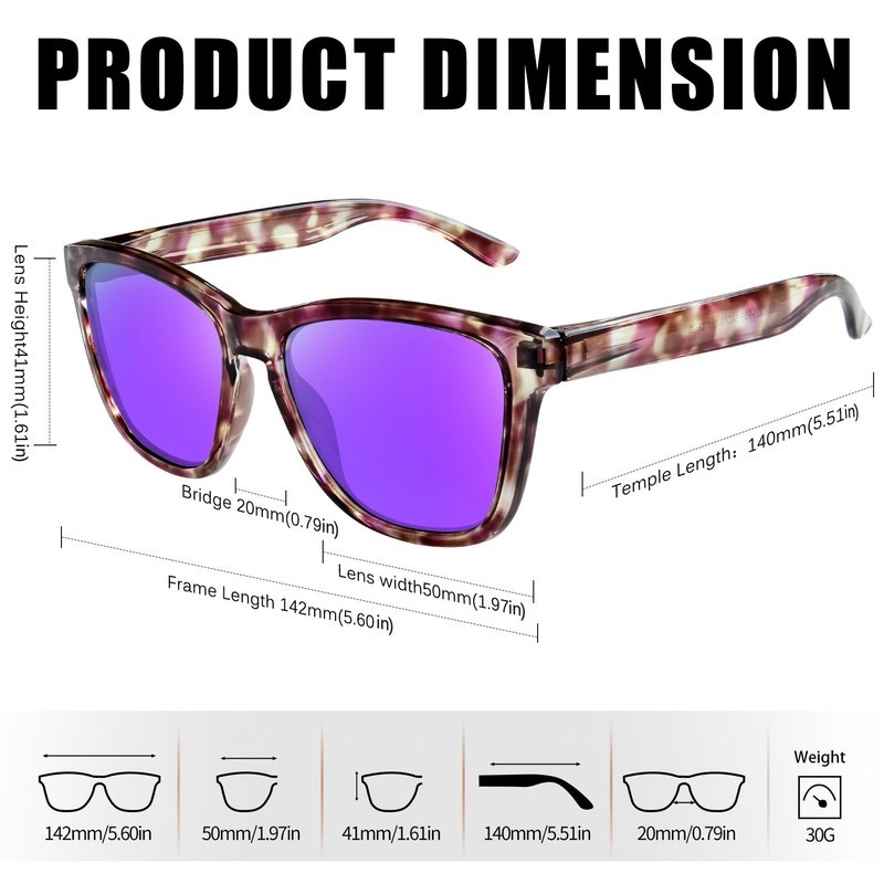 KANASTAL Sunglasses for Women Men Polarized Sunglasses UV400 Protection Purple