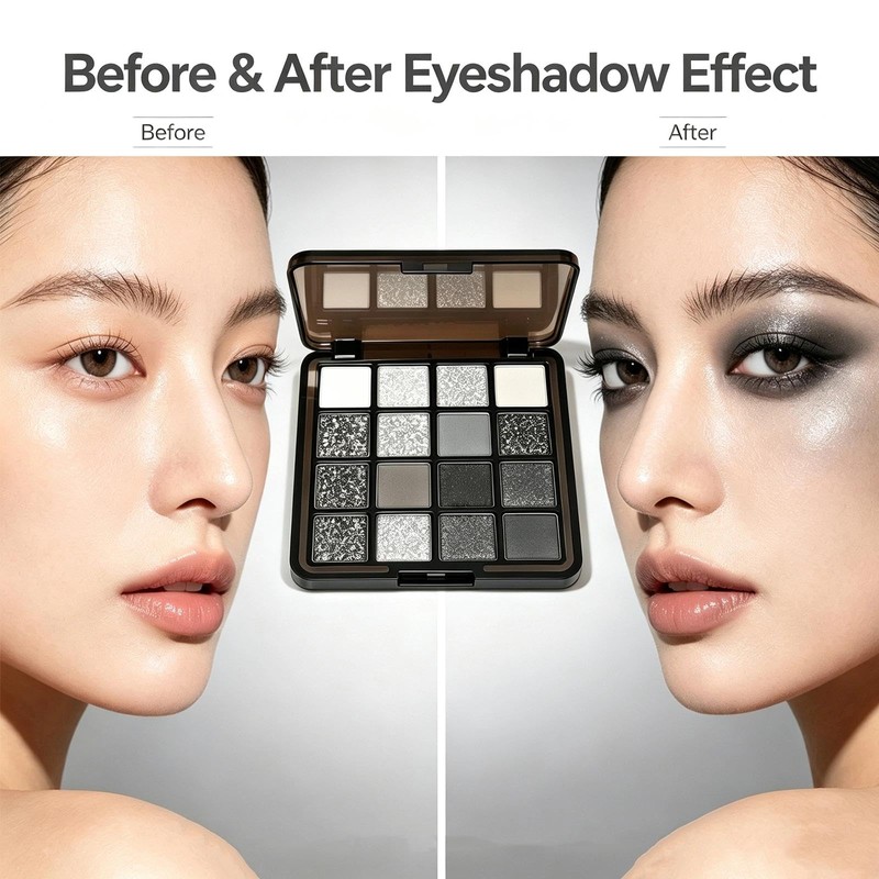 16 Colours Smokey Eye Palette,Black and White Smokey Eyeshadow Palette