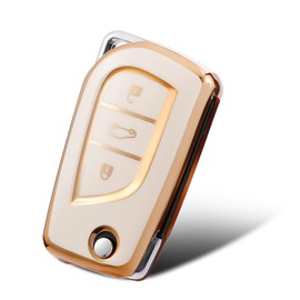 WORCAS Funda compatible con llave Toyota con patrón dorado de TPU suave de 360 grados de protección para llave inteligente Fortuner Tundra Camry RAV4 Highlander Corolla (blanco)