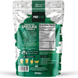 Organic Spirulina Powder 500g Natural Immune Booster | Premium Superfood Super Greens Spirulina Powder | Rich in Essential Vitamins & Minerals Vegans & Vegetarians by PROELITE