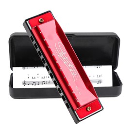 Blues Harmonica in C, Diatonic 10 Holes 20 Tones Mouth Organ Key of C Stainless Steel Mini Blues Harmonica for Kids Adults Beginners and Performers (Red)