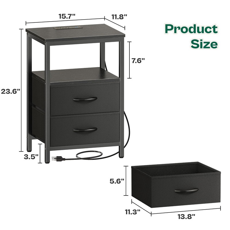 Huuger Night Stand with Charger Station and LED Lights, 2