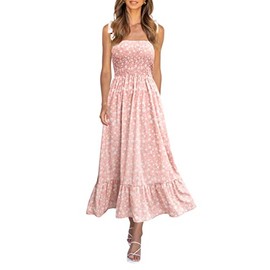 Imily Bela Womens Summer Dress Tie Strap Boho Floral Beach Dress Square Neck Ruffle Sun Dresses A Line Smocked Maxi Dress