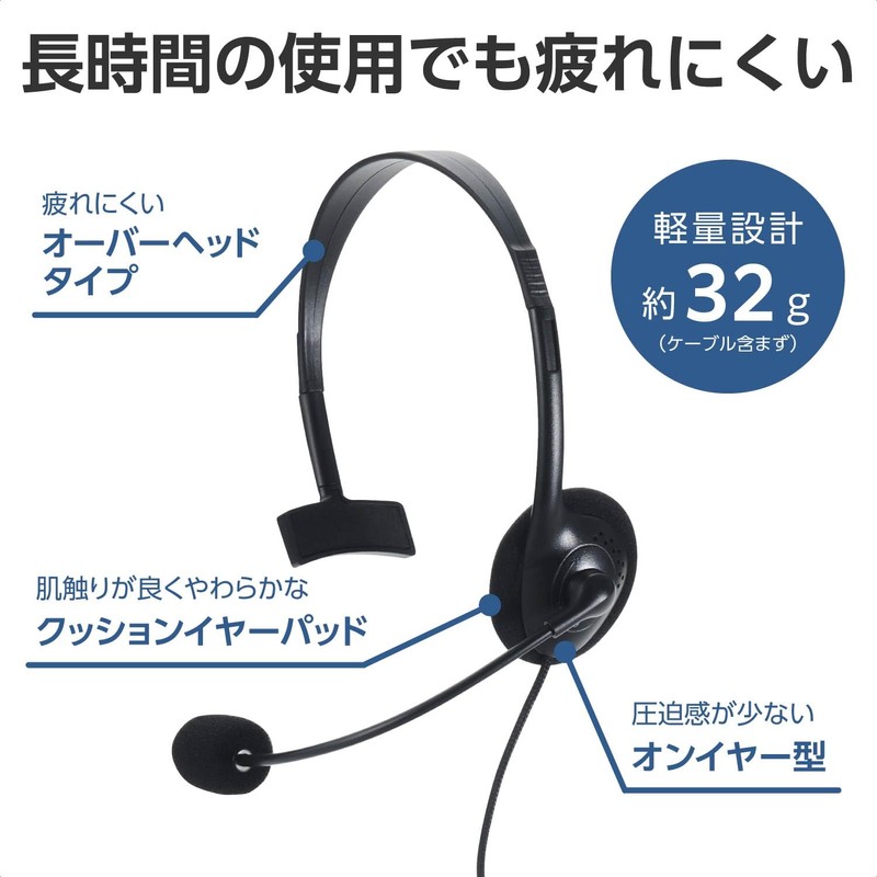 Elecom HS-HP14MUBK Wired Headset USB with Mic Overhead Single Ear
