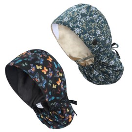 IRIS CRAFT Adjustable Scrub Working Cap with Ponytail Pocket, 2 Packed Satin-Lined Cotton Surgical Working Hat with Button, Elastic Bandage Tie Back Hats Sweatband for Women & Men, One Size