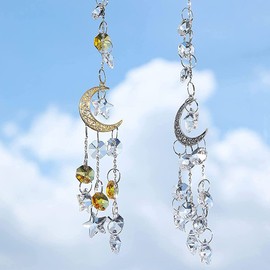 Sun Catcher, Colored Crystal, Sparkling Crystal Stars, Moon Shape, Lucky Pendant, Popular Crystal Glass Lady Figure, Feng Shui Up, Window/Entrance/Car Decoration, Door Interior Decoration (Silver Moon