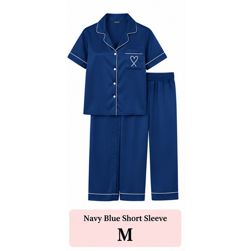 Women’s Satin Pajama Set for Sleep & Lounge – Heart