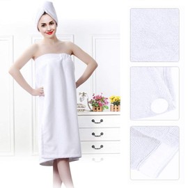 Yosoo Toalla para Mujer Toallas de Baño de Algodón de Bambú con Baño de Ducha, Cierre Ajustable, Gimnasio, Piscina, Vestido, Bata, Microfibra Absorbente, Sexy, SPA, Baño, Cubierta, Toalla(Blanco)